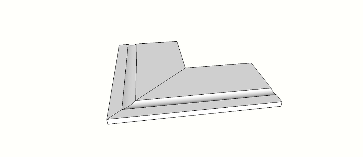 Rechte uitlopende randtegels volledige buitenhoek (2 stuks) <span style="white-space:nowrap;">30x60 cm</span>   <span style="white-space:nowrap;">ép. 20mm</span>